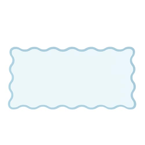 Blue Scalloped Desk Mat, 31.5" x 15.7", PU Leather, Waterproof Anti-Slip, Cute Aesthetic Desk Pad for Office/Home/Game - color: Blue