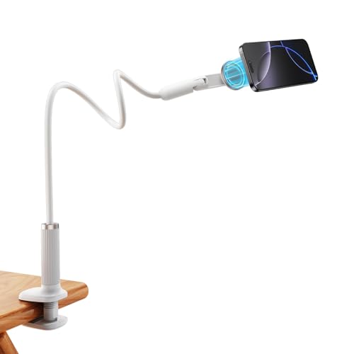 Magnetic Gooseneck Phone Holder for Bed, Flexible Long Arm Cell Phone Stand with Clamp Mount, 900° Rotation Overhead Phone Mount for Bedside, Headboard,Desk, Compatible with iPhone 17 Pro Max - size: 35.43'' Length-Magnetic