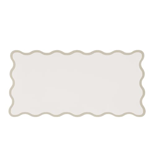 Beige Scalloped Desk Mat, 31.5" x 15.7", PU Leather, Waterproof Anti-Slip, Cute Aesthetic Desk Pad for Office/Home/Game - color: Beige