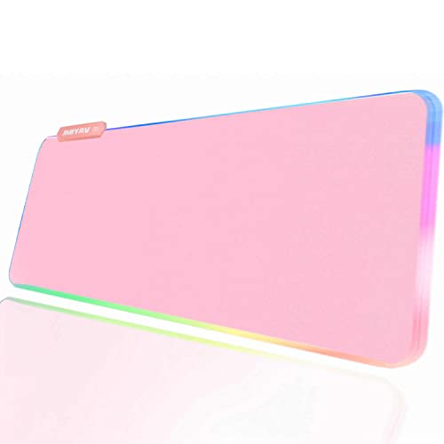 JMIYAV Pink RGB Gaming Mouse Pad 31.5x12 Inch PC XL Large Extended Glowing Led Light Up Desk Pad Non-Slip Rubber Base Computer Cute Mousepad Mat Desk Accessories Gaming Setup 31.5x12 Inch - color: P-pink Up3-10