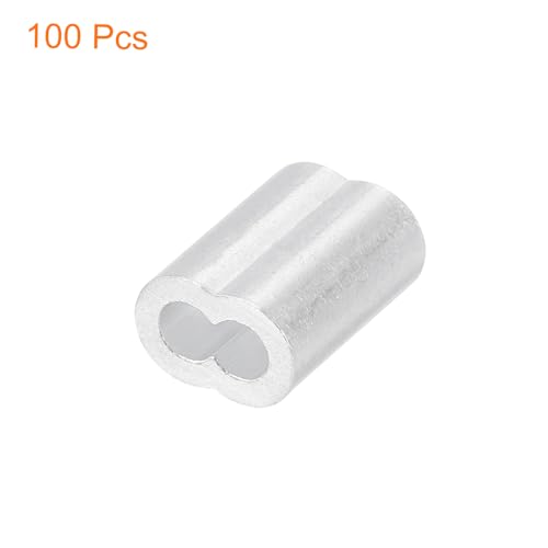 uxcell 100Pcs Aluminum Crimping Loop Sleeve for 1/8" Diameter Wire Rope, Double Ferrule Aluminum Wire Rope Sleeve for Cable Line End - size: 1/8 Inch