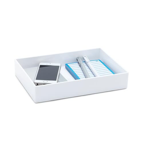 Poppin Stackable Medium Accessory Tray - Modular Lacquer Desk Trays for Office Organization, Color-Coordinated Office Supplies for Desk, Paper Trays (White, Medium Accessory) - color: White, size: 9.8" x 6.8" x 1.8"
