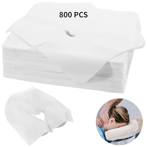 800PCS Disposable Face Cradle Covers, Disposable Massage Table Cover, Single Use Massage Bed Headrest Cushion Cover, Professional Massage Chair Face Cover for Skincare Beauty Salons