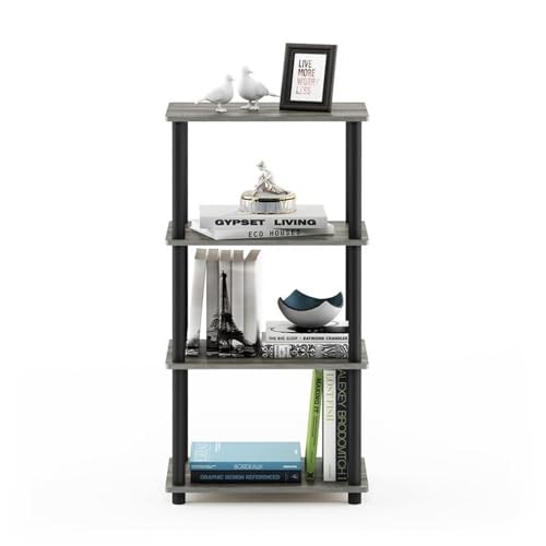Furinno Turn-N-Tube No Tool 4-Tier Storage Shelf, Narrow, French Oak Grey/Black - color: French Oak Grey/Black, size: 4-Tier Round Tube