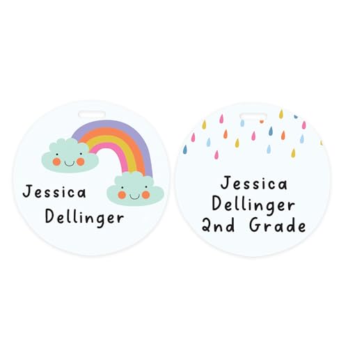 Personalized Rainbow Luggage Tag / 4" Round Custom Trendy Bag Tag/Double Sided Durable Plastic Circle Luggage Tag with Plastic Strap/Made in The USA - style: Rainbow