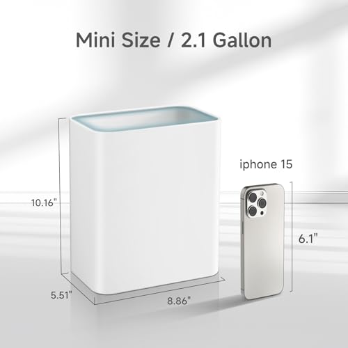 TIPGO Small Metal Trash Can, 2.1 Gallon Slim Trash Can for Bathroom, Wastebasket Garbage Bin for Bedroom, Office, Kitchen, Under Sink (White) - color: White