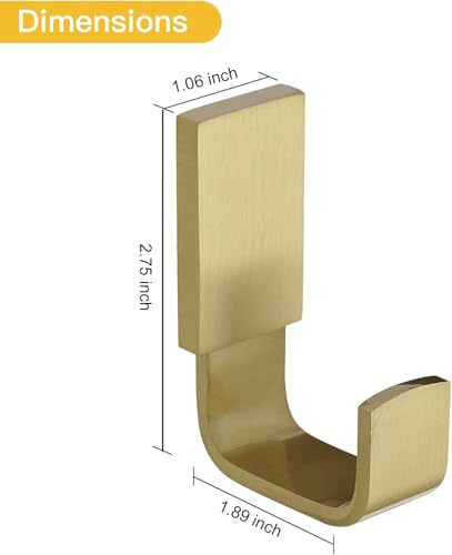 BESy Brass Clothes Hook Single Towel Hook for Bathroom Kitchen Garage Square Style Robe Hooks Coat and Hat Hook, Wall Mounted with Screws, Four Packs, Brushed Gold - color: Brushed Gold, size: 4 Pack