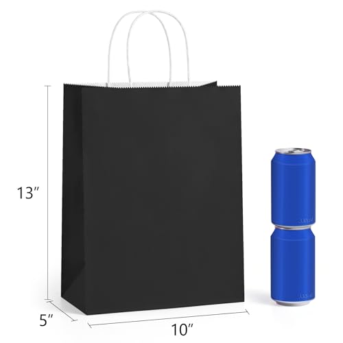 BagDream Black Gift Bags with Handles Bulk 10x5x13 Large Black Kraft Paper Bags Recyclable for Shopping, Merchandise, Retail, Grocery Gift Sacks - color: Dark Black