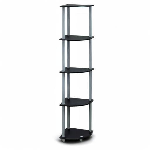 Furinno TURN-N-TUBE Corner Shelf, 5-Tier Corner Bookshelf, Open Storage Shelves, for Organization and Storage, Living Room, Home Office, Garage, Bedroom, Black