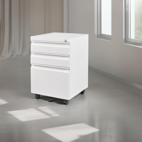 Letaya 3 Drawer Mobile File Cabinet with Lock, Under Desk Metal Filing Cabinets for Home Office Organizer Letters/Legal/A4(Fully Assembled-White) - color: White, size: 14.57"W X 17.32"D X 24.40"H