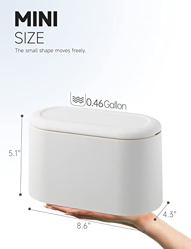 Mini Trash Can with Lid Removable Small Garbage Can, Tiny Plastic Trash Bin, Pop Up Countertop Wastebasket, Counter Garbage Lint Bin for Bathroom,Office,Kitchen,Desk(White) - color: White