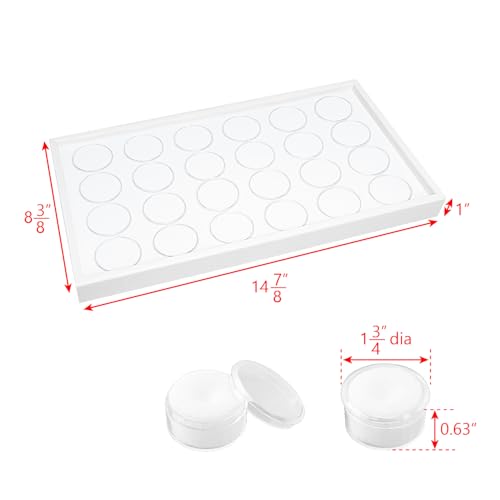 Ikee Design 24 Gem Showcase Stackable Jewelry Display Tray for Collectibles, Rock Storage Box Gemstones Bead Storage Jars, White Foam, White Tray, 14 7/8W x 8 3/8D x 1H in - color: White Foam/White Tray (24 Large Jars)