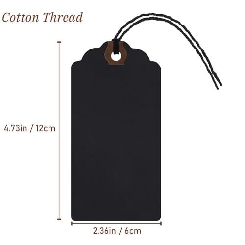 Outus 60 Pcs 4 3/4-in x 2 3/8-in Blank Large Paper Gift Tags with String and Reinforced Eyelet Wire Writable Price Tags Shipping Labels Inventory Labels(Black) - color: Black, size: Solid Style