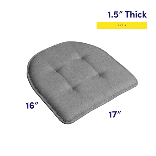 Sweet Home Collection Chair Cushion Memory Foam Pads Tufted Slip Non Skid Rubber Back U-Shaped 17" x 16" Seat Cover, 2 Count (Pack of 2), Grey - color: Gray, size: 4 Pack, style: Foam Pads