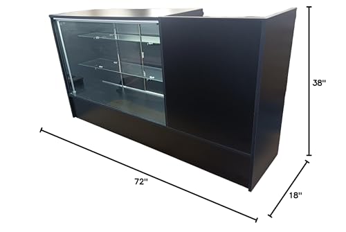 Only Hangers Full Vision Display Showcase with LED Lights, 72" Wide or 48" Wide- Available in Black, Maple, and White (Black with LED Lights and Register Stand, 72") - color: Black With Led Lights and Register Stand, size: 72"