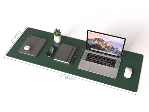 RENMTURE Dual-Sided Mouse Pad, Natural Cork & PU Leather Large Desk Pad for Office and Home Work, Desk Protector Non-Slip, Waterproof, Easy Clean (Dark Green, 47"x17") - color: Dark Green, size: 47"x17"