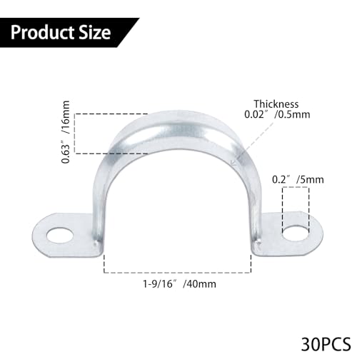 30 PCS 1-9/16 Inch Reinforced Rigid Pipe Strap, 2 Holes U Bracket Cable Clamp Hanger, Zinc Coated Tension Tube Clip, Conduits Strap Clamps for Pipe Fixing on Various Surfaces, 30 PCS(40 mm) - size: 1-9/16Inch(40mm) 30PCS