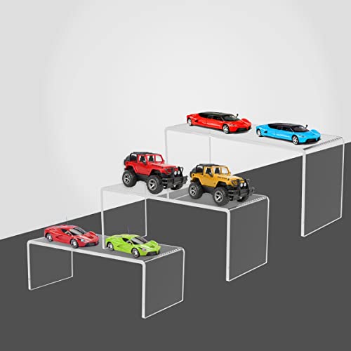 6 Pack Acrylic Display Risers, 3 Sizes Clear Product Stand, Jewelry Display Riser Shelf Showcase Fixtures For Collectibles Display, Toy Figure Display - 2 Sets (8.4" to 10")