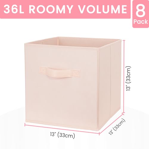 Criusia Storage Cubes - 13 Inch Heavy Duty Fabric Storage Bins for Shelves Closet Cube Organizer - 8 Pack Collapsible Cube Storage Bins Baskets for Clothes Blankets Toys - Nursery Organization - color: Peach Pink, size: Large -13 inches