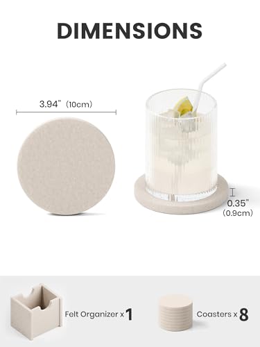 Fluxynara Felt Coasters for Drinks, Set of 8 Absorbent Coasters with Holder, Heat-Resistant & Reusable Round Design for Coffee Table & Living Room, 3.94 Inch, Oatmeal - color: Oatmeal, size: Round - 8 Count