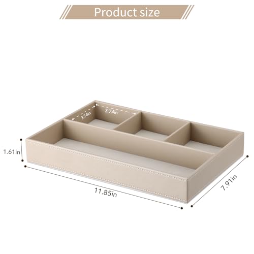 GORESE PU Leather Valet Tray, Stackable Jewelry Trays for Dresser, Drawer Nightstand Organizer Bedside Trays for Men Women, Entryway Desk Catchall Tray for Trinket, Key, Purse, Watch, Cologne, Beige - color: Beige