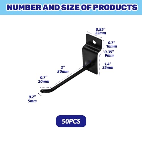 50Pcs 4 Inches Black Slatwall Panel Hooks Bulk Set, Metal Slat Wall Hanging Display Hanger Hooks, Pegboard Organizer for Gridwall Garage Shop Retail - color: Black, size: 4 inches