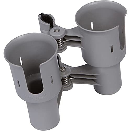 ROBOCUP, (Gray), Patented Clamp On Boat Cup Holder |Multifunction Dual Drink Caddy for Fishing Poles, Tools, Net, Gaff |Portable Storage for Boating, Beach, Umbrellas, Golf Carts, Strollers - color: Gray, size: Standard Spring