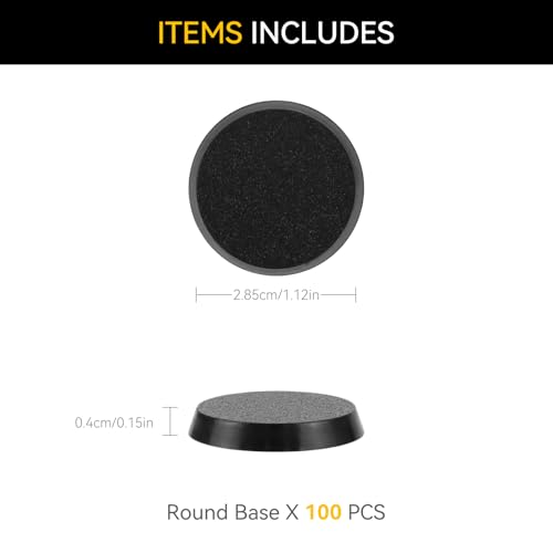 100PCS 28.5mm/1.12inch Textured Plastic Black Round Miniature Bases, Model Base for Gaming Miniatures or Wargames Table Top Games - color: 28.5mm-100pcs-black