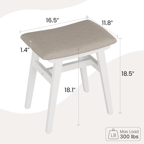 Solid Wood Small Vanity Stool Chair, Makeup Stools for Vanity Desk, Bathroom Vanity Chair, Padded Foot Stool for Living Room, Ottoman Foot Rest for Couch, Small Bench for Entryway, White - color: White
