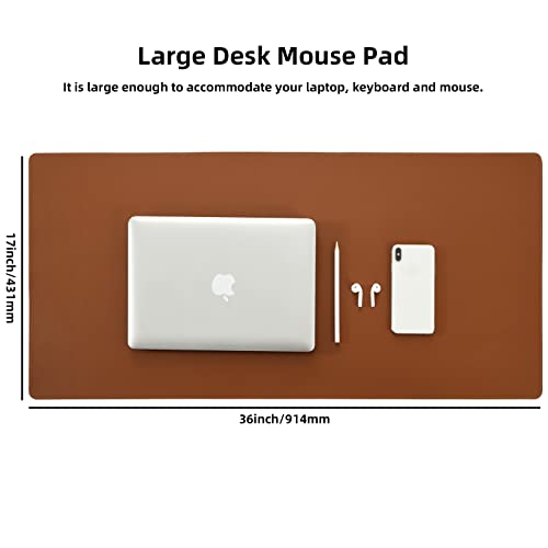 Desk Pad Blotter,Wolaile 36x17 in Large PU Leather Mouse Pad,Waterproof Non-Slip Writing Desktop Protector Mat,Office Desk Accessory,Brown - color: Brown