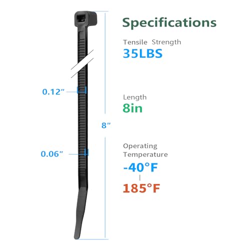 8 Inch Black Zip Ties 5000 Pack, 35 LBS Tensile Strength, Self-Locking Nylon UV Resistant Cable Ties for Indoor and Outdoor - color: Black, size: 8inch (5000 PCS)