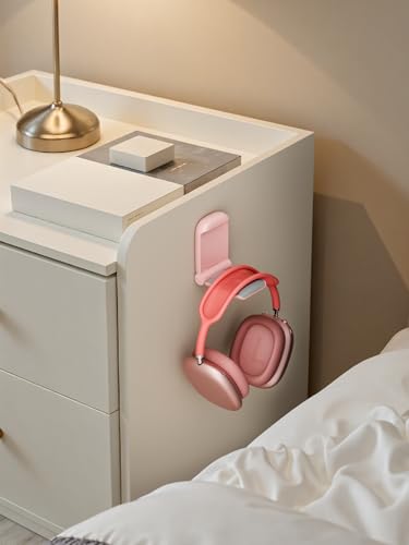 MAMUVIMO Headphone Stand, 2 Pack Headset Stand Foldable&Sticky, Headphone Holder Hook Mount with Non-Slip Silicone, Adhesive Earphone Desk Hanger Clip Space-Saving for Airpods Max, All Earphones-Pink - color: Pink, size: 2 Pack