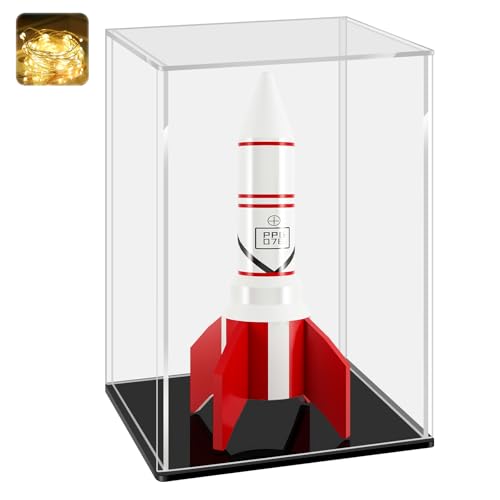 LANSCOERY Acrylic Display Case, 7x6x10 in, Upgraded Thickened UV-Resistant Showcase, 98% Clarity Dustproof Box with Glossy Black Base for Action Figures, LEGO & Models, Includes Scraper & LED Light - color: Black, size: 7x6x10inch; 18x16x25cm