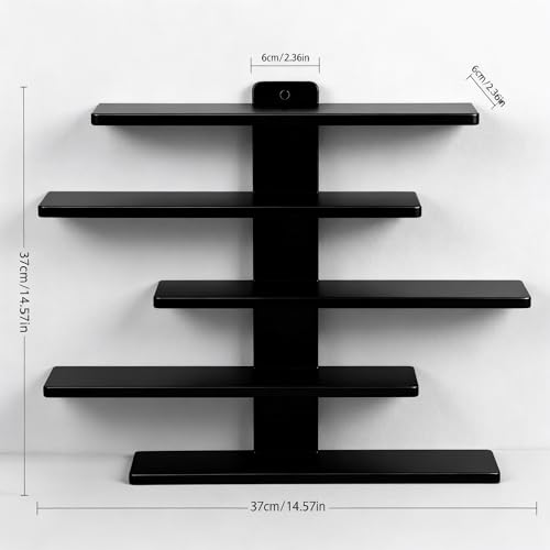 No Drill Floating Shelf for Wall, 5-Tier Wall Mounted Organizer, Damage-Free Display Shelf for Collectibles, Figures, Bathroom Kitchen Storage, Black - color: Black, size: 5-Tier (14.6" x14.6" x 2.4")