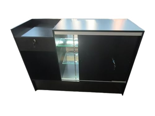 Only Hangers Full Vision Display Showcase with LED Lights, 72" Wide or 48" Wide- Available in Black, Maple, and White (Black with LED Lights and Register Stand, 72") - color: Black With Led Lights and Register Stand, size: 72"