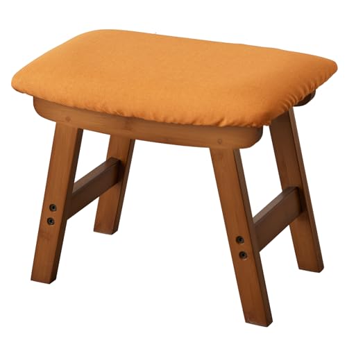 Kitsanery Foot Stool,Ottoman,Bamboo Small Sofa Foot Rest Under Desk,Extra Seating for Living Room, Bedroom and Kitchen(Brown Stool Legs - Orange Surface) - color: Brown Stool Legs - Orange Surface