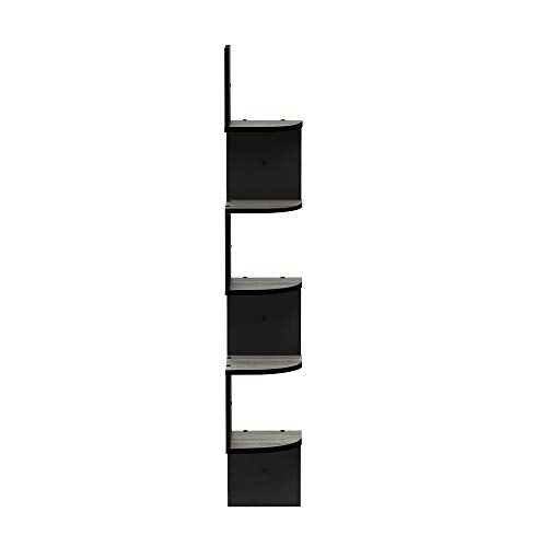 Furinno Rossi Wall Mount Floating Corner Shelf, 5-Tier Radial, French Oak Grey/Black - color: French Oak