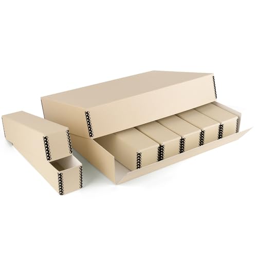 Golden State Art, Archival Slide Storage Box, Tan, 15.5"x11.5"x3" | Acid-Free Metal Edge Organizer With 6 Inner File Cases, Holds Up to 840 Films, For Storing Photos and Negatives - size: 15.5" x 11.5" x 3"