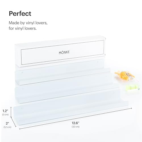 Vinyl Record Shelf - 3 Metal Display Shelves - Wall Mount Now-Playing Vinyl Shelves - an Album Record Holder That Doubles as a Picture Ledge - Fits All Records (White) - color: Metal (White)