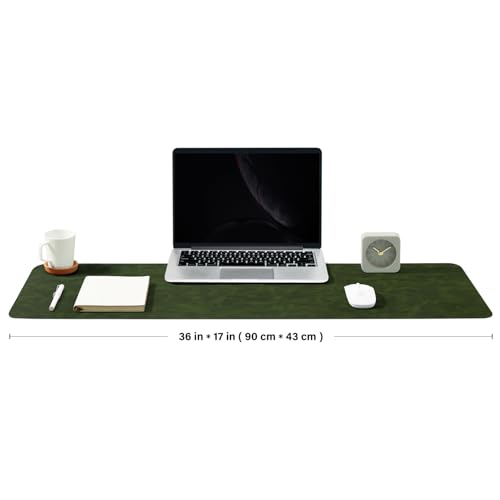 Distressed Leather Desk Mat - Non-Slip PU Desk Pad for Office and Home - Desk Organization and Accessories - Ideal for Large Mouse Pad and Desk Mats on Top of Desks(Forest Green,36"x 17") - color: Forest Green, size: 36" x 17"