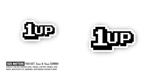 2 (Pieces) 3" and 5" 1UP Pixel Gaming Sticker, Waterproof Vinyl Decals for Many Purpose Like Cars, Trucks, Laptops, Phones, Windows and More