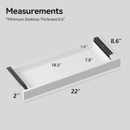 Under Desk Hanging File Organizer Drawer, Slim Lockable Storage Cabinet with Sliding Tray, Fits Letter/A4 Size, 18.5"x7.9"x1.4" for Office Home Standing Desk (WHITE) - color: WHITE