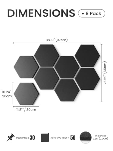 Fluxynara Hexagon Cork Board Alternative for Walls Decor-8-Pack Felt Bulletin Board Tiles,with 30 Pushpins,50 Adhesive Tabs for Office,Classrooms & Home Pin Board Felt Board-Black - color: Black, size: 8-Pack