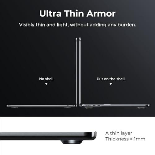 EooCoo Case Compatible with MacBook Air 13 inch M5 2026-2022 Release M4 M3 M2 A3449 A3240 A3113 A2681, Hard Shell&Keyboard Skin Cover&Screen Protector for Mac Air 13.6 inch, Matte Midnight Black - color: Matte Midnight Black