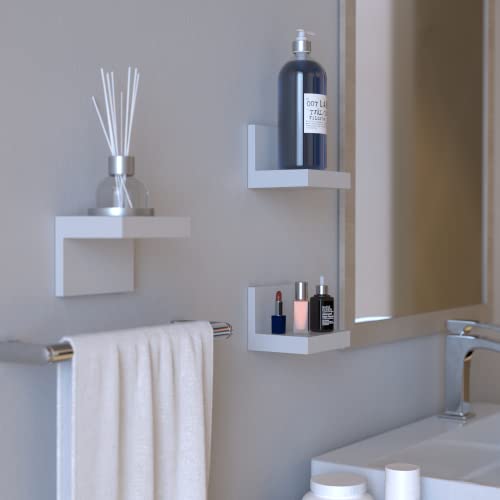 9-Pack Floating Shelves by RicherHouse, Plastic Display Ledges for Tiny Decor, Small Wall Shelf with 2 Types of Installation - White 4 inch D x 3.3 inch W x 3 inch H - color: White - 9 Pcs