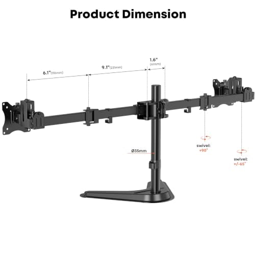 Dual Monitor Stand fits 17 to 32 inch – Free Standing Heavy Duty Monitor Mount with Precise Tilt, Swivel, Rotate and Height Adjust, 19.8 lbs per Arm, VESA 75/100mm - size: Dual Arms
