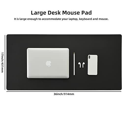Leather Desk Pad,Wolaile 36x17 inch Large Mouse Pad,Waterproof Non-Slip Writing Desk Blotter,Computer Mat Desktop Protector for Office Home,Black - color: Black