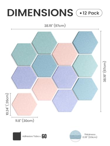 Fluxynara Hexagon Cork Board Alternative for Walls Decor-12-Pack Felt Bulletin Board Tiles,with 70 Adhesive Tabs for Office,Classrooms & Home Pin Board Felt Board-Coastal Haze - color: Coastal Haze-1, size: 12-Pack
