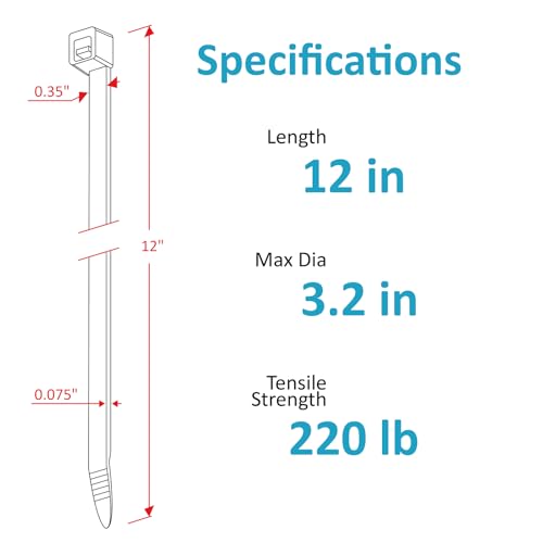 Zip Ties Heavy Duty 12 inch (500 Pack), Heavy Duty Cable Ties with 220 lb Tensile Strength for Outdoor Use, Black Wire Ties by ANOSON - size: 12"/500 pk (220 Lb)
