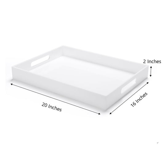 White Acrylic Large Ottoman Tray with Handles 16"x20"x2" Spill Proof Serving Tray Rubber Boot Organizer Tray Decorative for Living Room Bedroom Kitchen Entryway Coffee Table Countertop - color: White, size: 20" x 16" x 2"